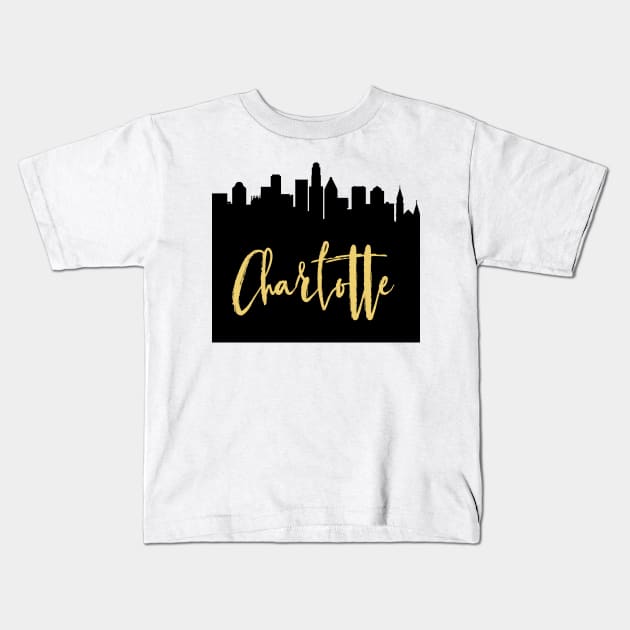 CHARLOTTE NORTH CAROLINA DESIGNER SILHOUETTE SKYLINE ART Kids T-Shirt by deificusArt